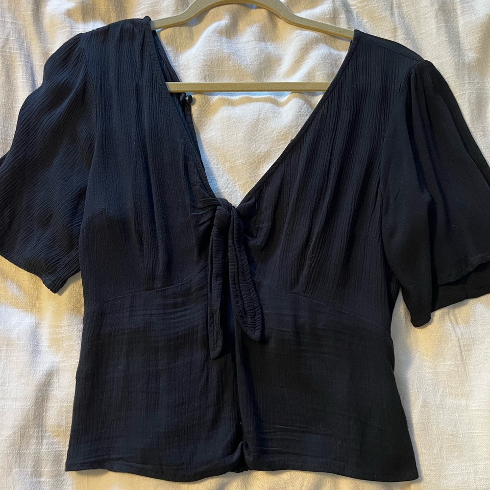 Abercrombie & Fitch Black Blouse with Tie Front
